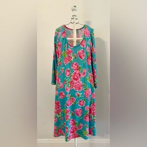 Simply Southern Floral Print Dress in Teal and Pink